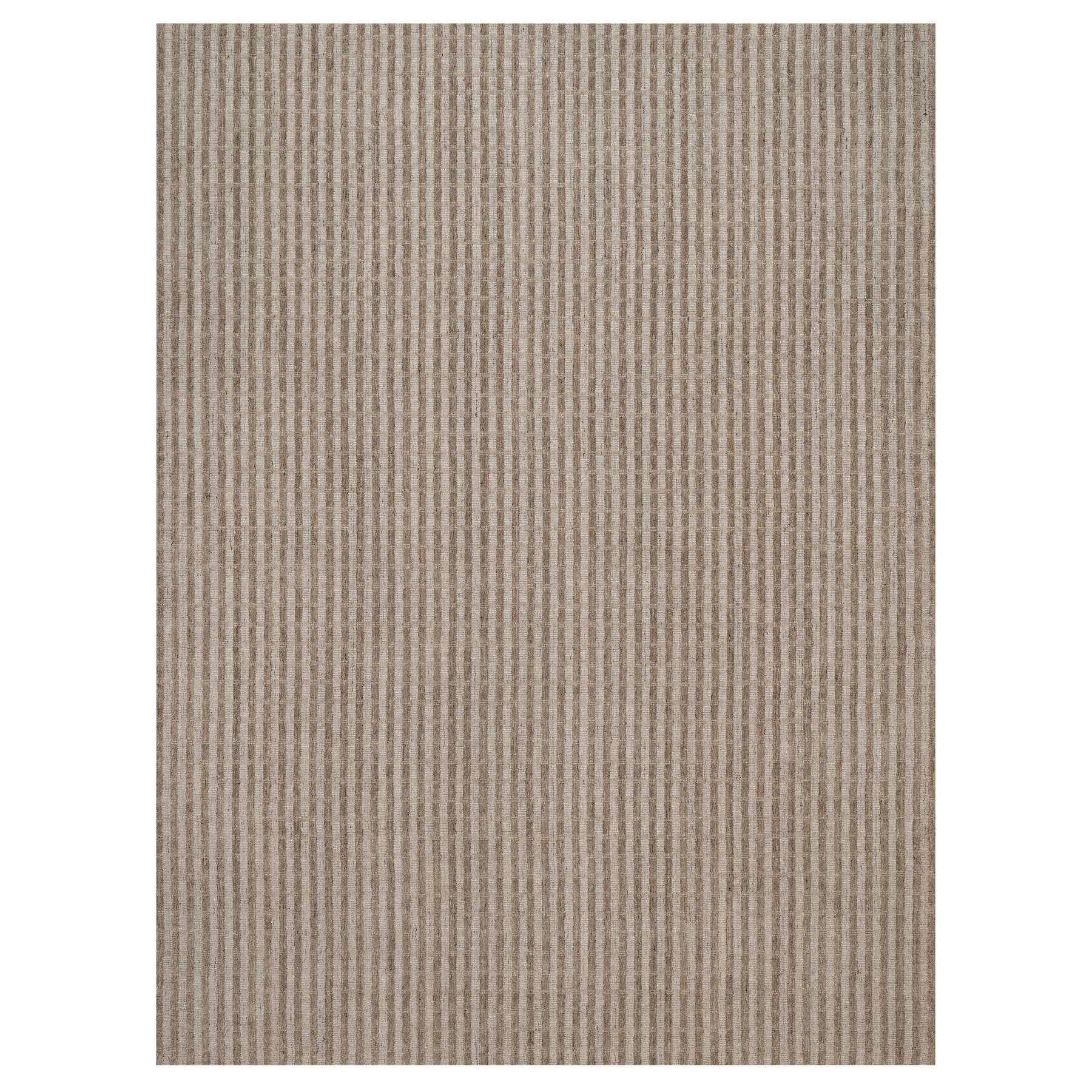 9'1"x12'2" Tan and Beaver Brown, Hand Loomed, Vertical Stripes Design with Salt and Pepper Effect, Undyed Natural Wool, Oriental Rug 
